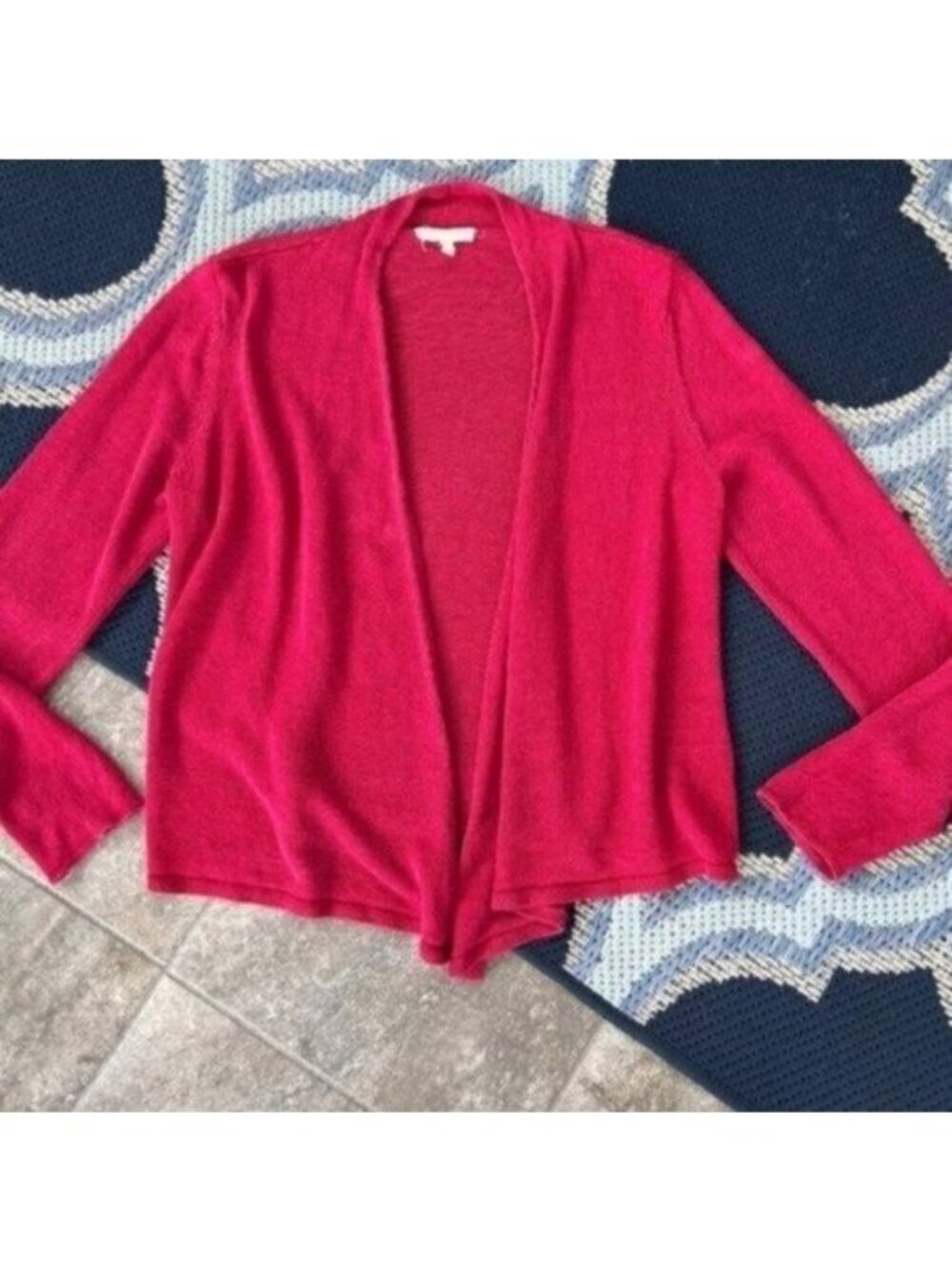 Eileen Fisher Pink Open Front 100% Linen Cardigan Size Medium Petite - Picture 3 of 11